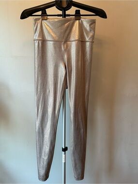 Athleta Elation Shine High Rise Leggings Women Medium Tall Silver Gray